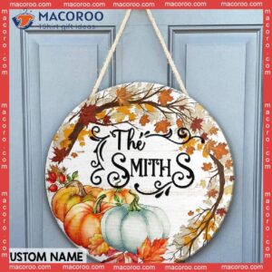 Fall Door Decor, Custom Wood Sign, Thanksgiving Gift, Autumn Front Last Name Watercolor Pumpkin Hanger