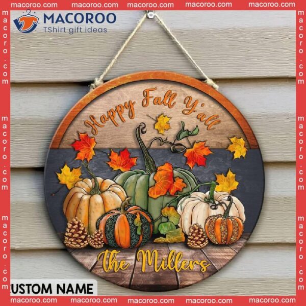 Fall Door Hanger, Custom Wood Sign, Family Name Decor, Autumn Front Thanksgiving Happy Y’all Sign