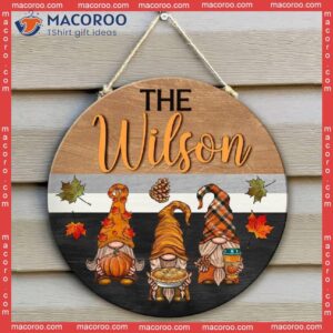 Fall Door Hanger, Farmhouse Decor, Family Last Name Sign, Thanksgiving Gifts,fall Gnomes Custom Wood Sign