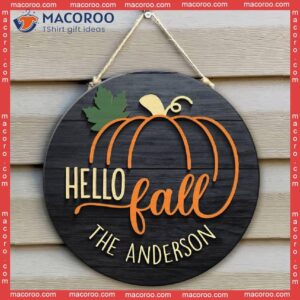 Fall Door Hanger, Wood Pumpkin Sign, Decor, Autumn Front Family Name Custom Sign,hello Sign