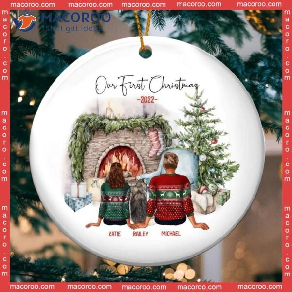 Family Christmas Gift, Keepsake,personalized Couple With Dog Ornament, Pet Custom Ornament