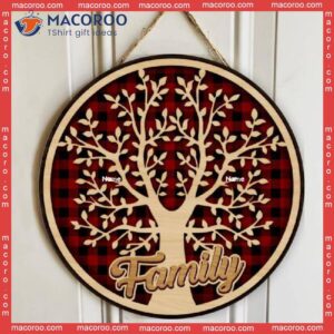 Family Tree With Four Color Backgrounds, Hearts And Paws Wing, Personalized Wooden Signs
