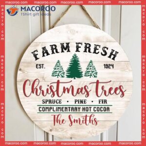 Farm Fresh Sign, Round Christmas Custom Name Family Wreath, Farmhouse Wooden Signs, Front Door Decor, Decor
