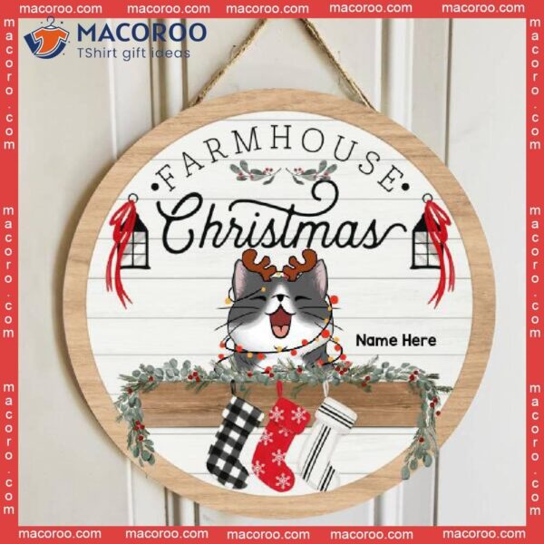 Farmhouse Christmas, White Wooden Wall, Personalized Cat Christmas Signs