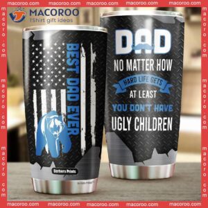 Father’s Day Best Dad Ever Bear American Flag Black Blue Stainless Steel Tumbler