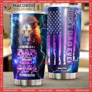 Father’s Day Best Dad Ever Lion American Flag Colorful Light Stainless Steel Tumbler