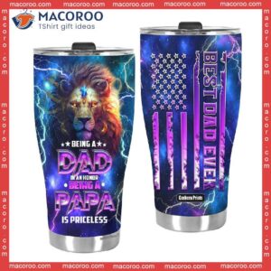 father s day best dad ever lion american flag colorful light stainless steel tumbler 2