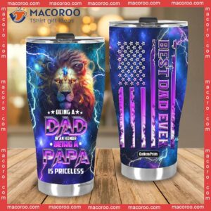 father s day best dad ever lion american flag colorful light stainless steel tumbler 3