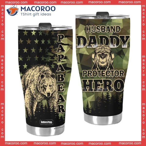 Father’s Day Papa Bear Daddy Husband Protector Hero Stainless Steel Tumbler