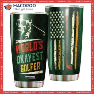 Father's Day World Okayest Golfer Golf Dad American Flag Stainless Steel Tumbler