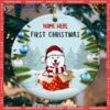 First Christmas Dog In The Gift Box Circle Ceramic Ornament, Pug Ornament
