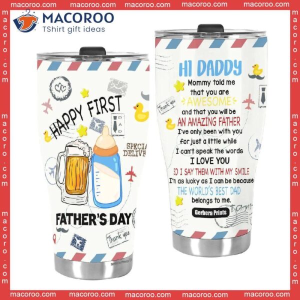 First Father’s Day Best Dad Letter Funny Beer And Milk Colorful Stainless Steel Tumbler