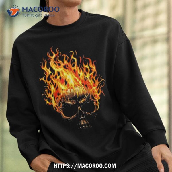 Flame Skull Head Halloween T Shirt Skeleton, Spooky Scary Skeletons