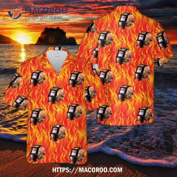 Flaming Skull Welding Helmet Hawaiian Shirt