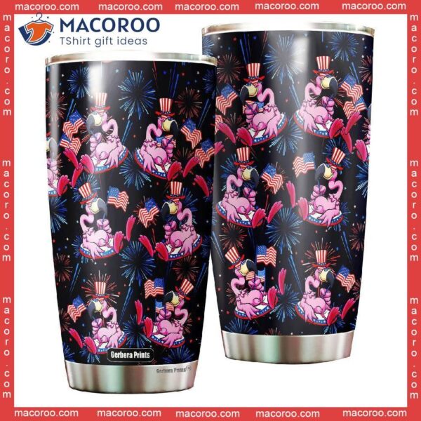 Flamingo American Flag Firework Stainless Steel Tumbler