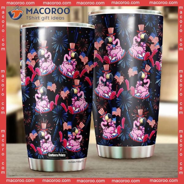 Flamingo American Flag Firework Stainless Steel Tumbler