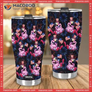 flamingo american flag firework stainless steel tumbler 3