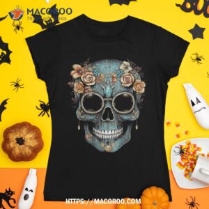 Floral Mexican Skull Day Of The Dead Dia De Muertos Shirt, Scary Skull