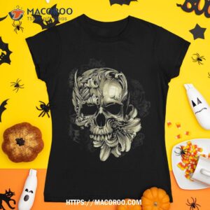 floral skull graphic tees halloween design shirt spooky scary skeletons tshirt 1