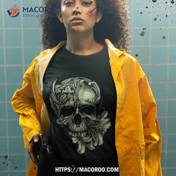 Floral Skull Graphic Tees – , Halloween Design Shirt, Spooky Scary Skeletons