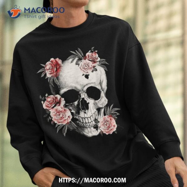 Floral Sugar Skull Rose Flowers Mycologist Gothic Goth Shirt, Spooky Scary Skeletons