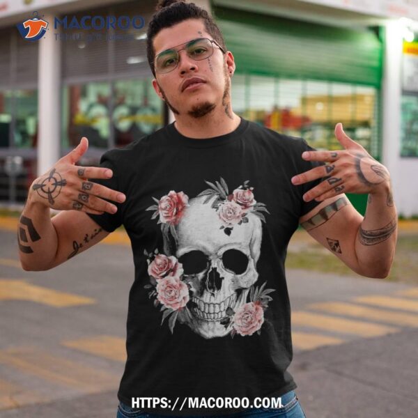 Floral Sugar Skull Rose Flowers Mycologist Gothic Goth Shirt, Spooky Scary Skeletons