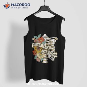 flower skull halloween vintage inhale peace exhale chaos shirt skull pumpkin tank top