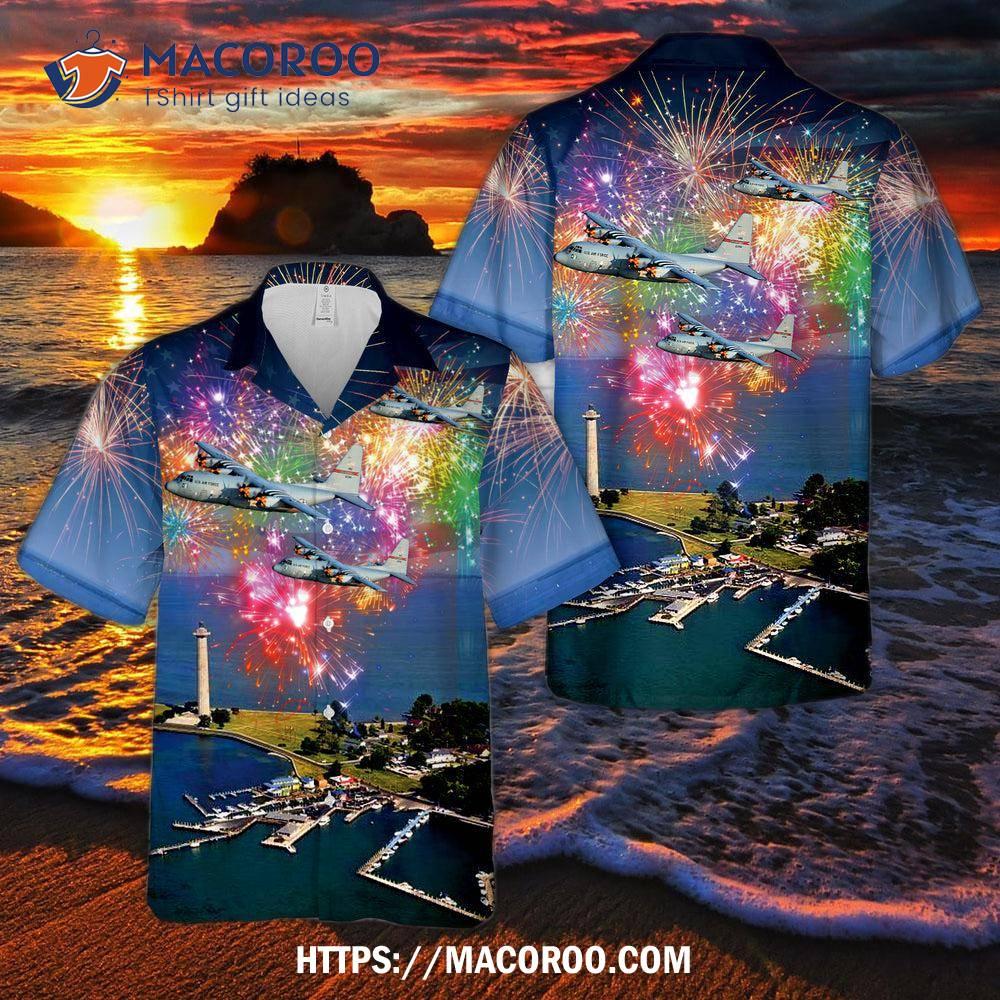 Flyover The Ohio Air National Guard’s Lockheed C-130h Hercules (sn 90-1794) From The 164th Airlift Squadron, 179th Wing, Performed A Hawaiian Shirt Flyover On 4th Of July In Put-in-bay, Ohio. Flyover The Ohio Air National Guard’s Lockheed C-130h Hercules (sn 90-1794) From The 164th Airlift Squadron, 179th Wing, Performed A Hawaiian Shirt Flyover On 4th Of July In Put-in-bay, Ohio.