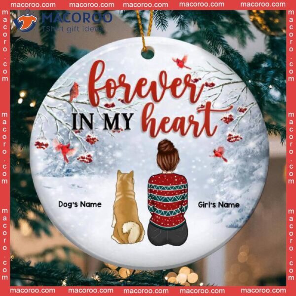 Forever In My Heart Freezing Cold Circle Ceramic Ornament, Personalized Dog Lovers Decorative Christmas Ornament
