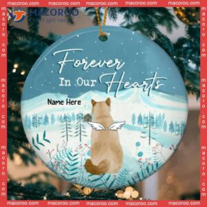 Forever In Our Heart Bluetone Circle Ceramic Ornament, Personalized Angel Cat Lovers Decorative Christmas Ornament