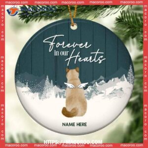 Forever In Our Heart Dark Green Wooden Circle Ceramic Ornament, Cat Tree Ornaments