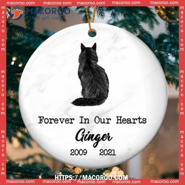 Forever In Our Heart, Personalized Cat Breed Circle Ceramic Ornament, Grey Cat Ornaments