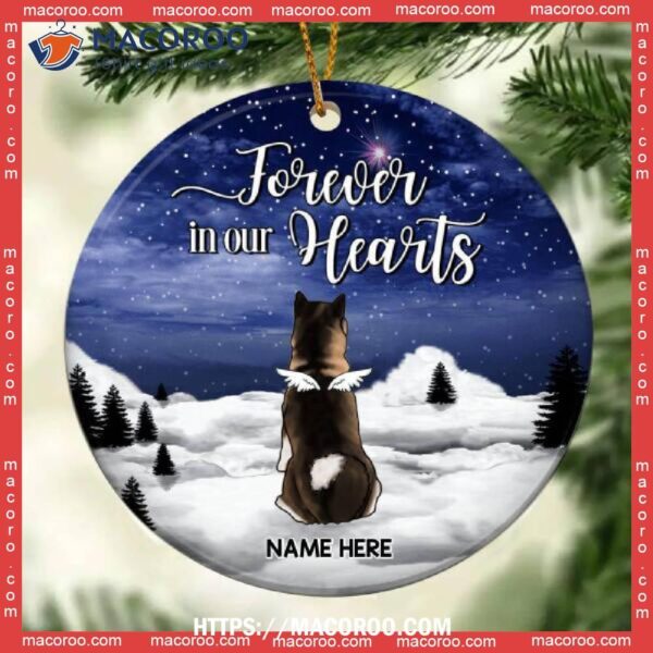 Forever In Our Hearts Stars Sky Night Circle Ceramic Ornament, Personalized Dog Ornaments