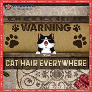 Front Door Mat, Gifts For Cat Lovers, Warning Hair Everywhere Personalized Doormat