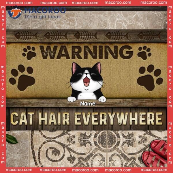 Front Door Mat, Gifts For Cat Lovers, Warning Hair Everywhere Personalized Doormat