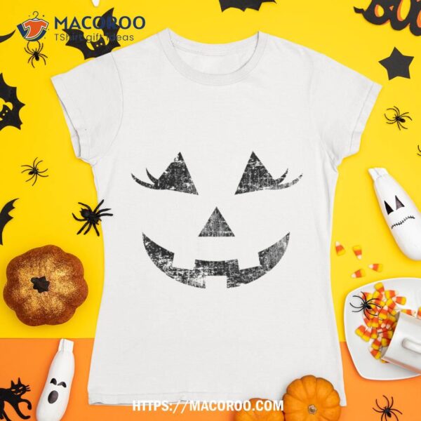 Fun Halloween Jack O Lantern Pumpkin Eyelashes Face Vintage Shirt