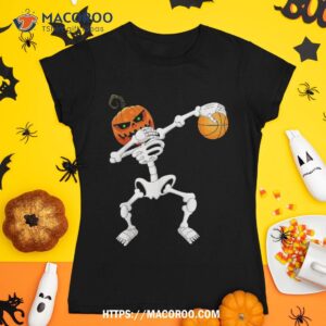 funny boys skeleton dabbing with basketball ball halloween shirt skeleton head tshirt 1