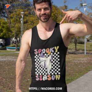 funny dabbing ghost retro groovy halloween spooky season shirt tank top