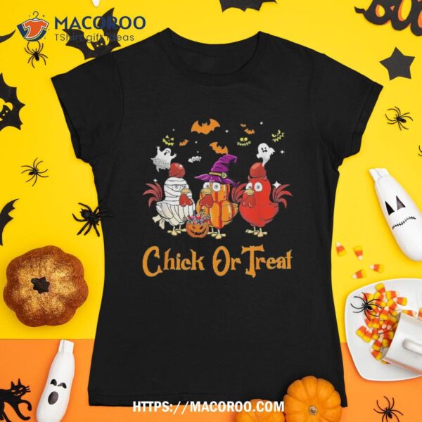 Funny Halloween Chick Or Treat Pumpkin Chicken Girl Farmer Shirt, Spooky Scary Skeletons