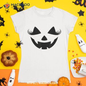 funny halloween jack o lantern pumpkin eyelashes face shirt tshirt 1