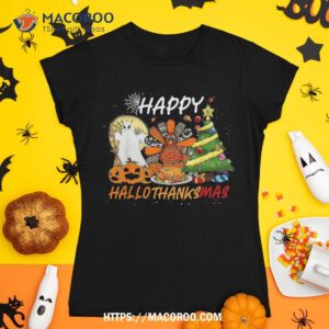 Funny Halloween Thanksgiving Christmas Happy Hallothanksmas Shirt, Skeleton Masks