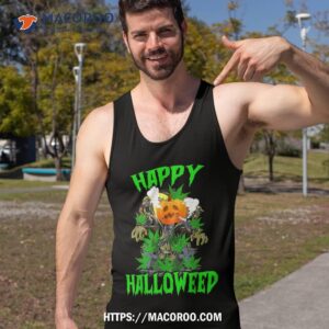 funny pumpkin stoner smoking weed happy halloweed halloween shirt tank top