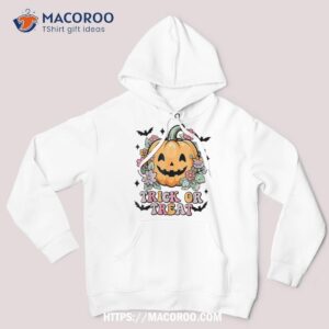 funny trick or treat pumpkin flower halloween spooky season shirt sugar skull pumpkin hoodie