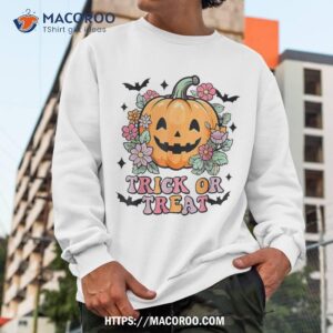 funny trick or treat pumpkin flower halloween spooky season shirt sugar skull pumpkin sweatshirt