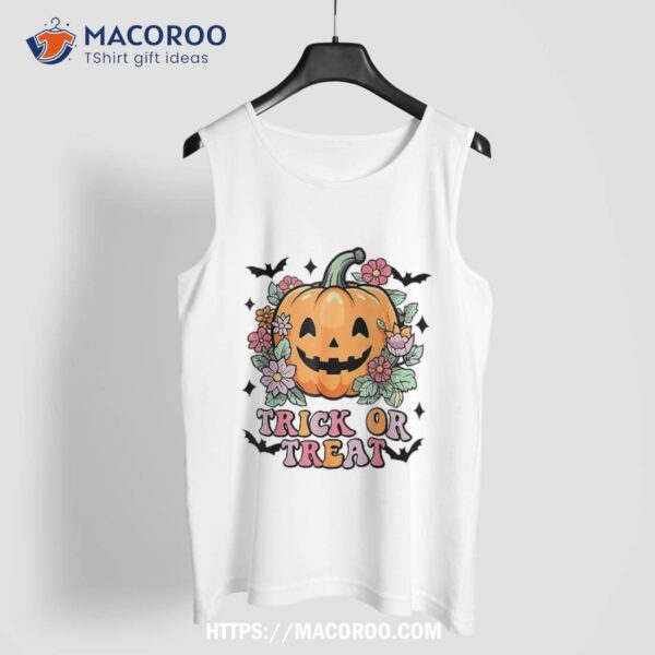 Funny Trick Or Treat Pumpkin Flower Halloween Spooky Season Shirt, Sugar Skull Pumpkin