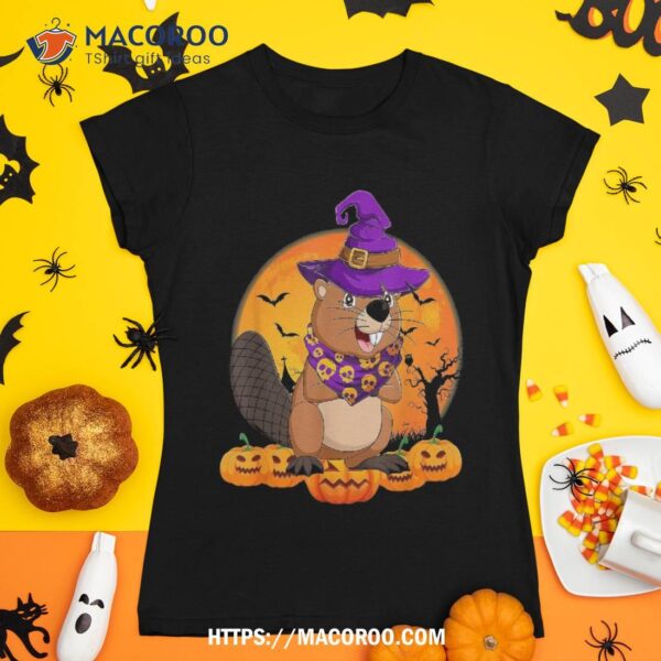 Funny Witch Hat Pumpkin Beaver Halloween Shirt