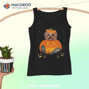 funny yorkie inside pumpkin halloween costume dog lover gift shirt tank top