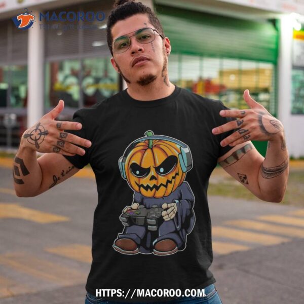 Gamer Pumpkin Lazy Halloween Costume Cool Video-game Gaming Shirt