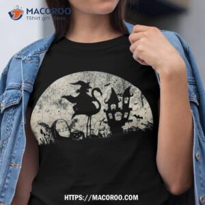 “Ghastly Witch Riding A Flamingo – Spooky Yet Hilarious Halloween Outfit Tee”