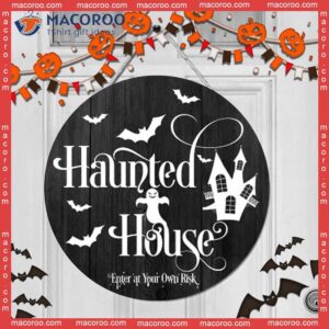 Ghost, Halloween Round Wooden Sign Decor, Bats And Haunted House, House Decoration For Halloween,haunted